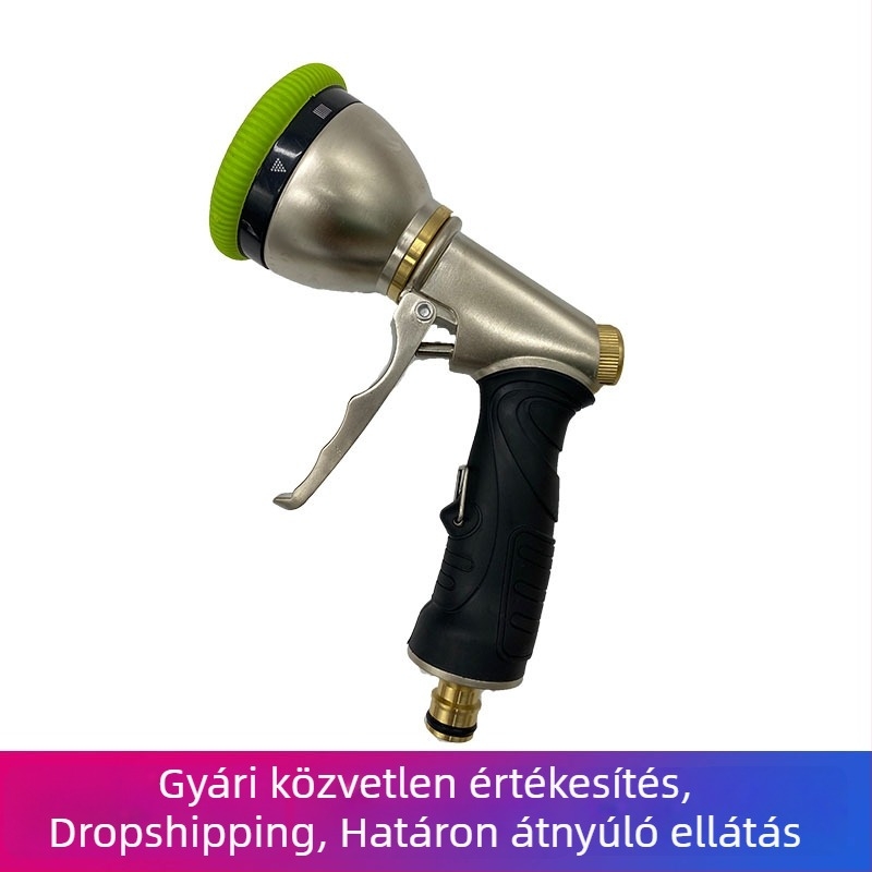 Krómozott többfunkciós vízipisztoly, 9 funkció, elülső ravasz, autómosáshoz, aranymetál és zöld színben