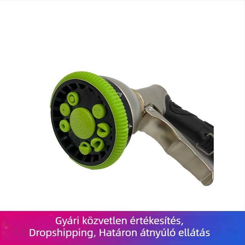 Krómozott többfunkciós vízipisztoly, 9 funkció, elülső ravasz, autómosáshoz, aranymetál és zöld színben