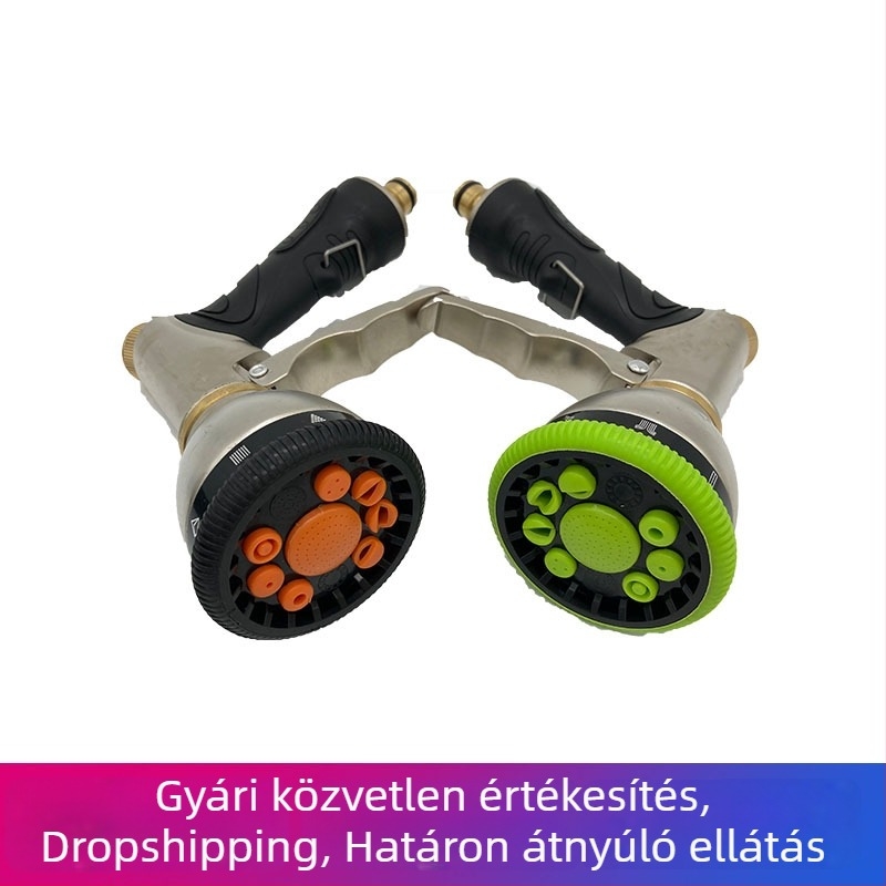 Krómozott többfunkciós vízipisztoly, 9 funkció, elülső ravasz, autómosáshoz, aranymetál és zöld színben