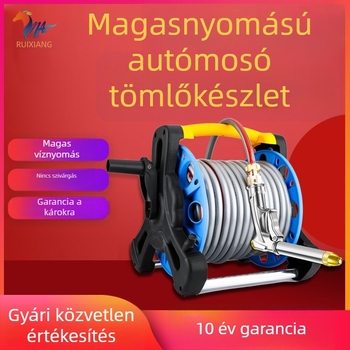 Magasnyomású autómosó pisztoly készlet tömlővel és tömlő tartó állvánnyal
