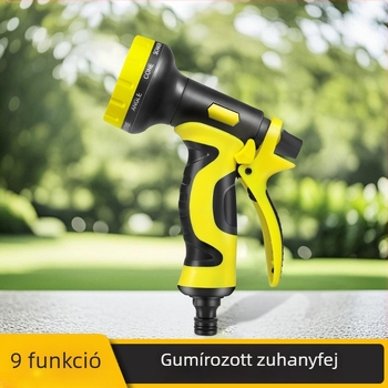Nyolcfunkciós kerti öntöző- és autómosó permetezőpisztoly, ABS fej, PP fogantyú, gumiborított felület, állítható permetezés