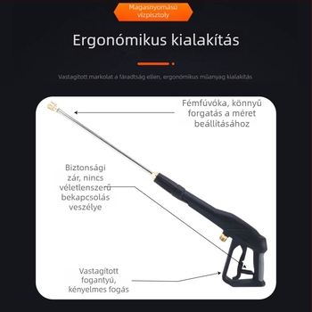 Magasnyomású autómosó vízpisztoly – multifunkciós, állítható fej, rézcsúcs, mérnöki műanyag markolat, permetezési távolság 10 m, víznyomás 4350, alkalmas autómosásra és kert öntözésére