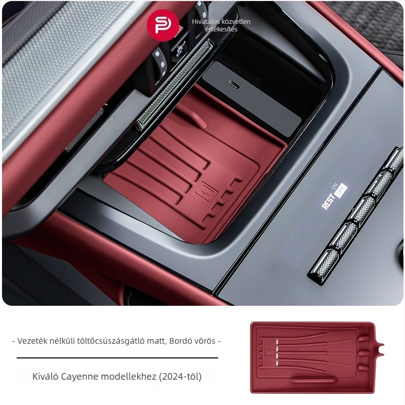 Porsche Cayenne középkonzolhoz készült szilikon vezeték nélküli töltőpad – csúszásmentes belső kiegészítő, testreszabható