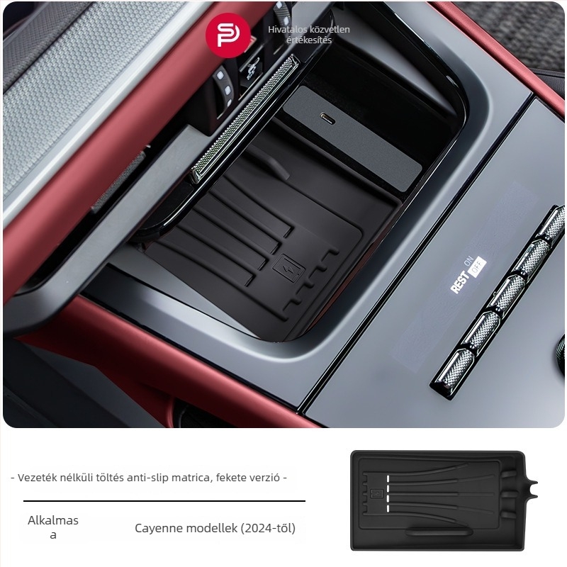 Porsche Cayenne középkonzolhoz készült szilikon vezeték nélküli töltőpad – csúszásmentes belső kiegészítő, testreszabható