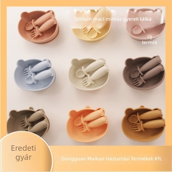 Medve alakú szilikon baba ételtál, élelmiszerbiztos, esés- és égés elleni