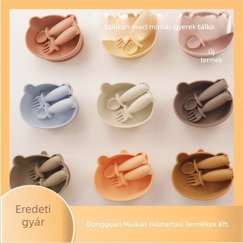 Medve alakú szilikon baba ételtál, élelmiszerbiztos, esés- és égés elleni