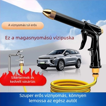 Nagynyomású vízpisztoly autók mosására és növények öntözésére, pisztolyfej, nap- és fagyálló tömlővédő