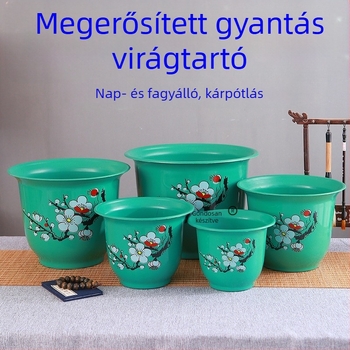 Gyantából készült virágtartó, padlón álló, egyszerű stílusú, otthoni kertészkedéshez.