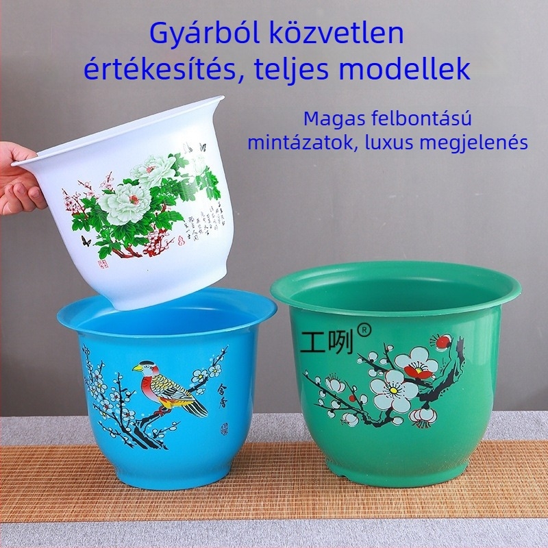 Gyantából készült virágtartó, padlón álló, egyszerű stílusú, otthoni kertészkedéshez.