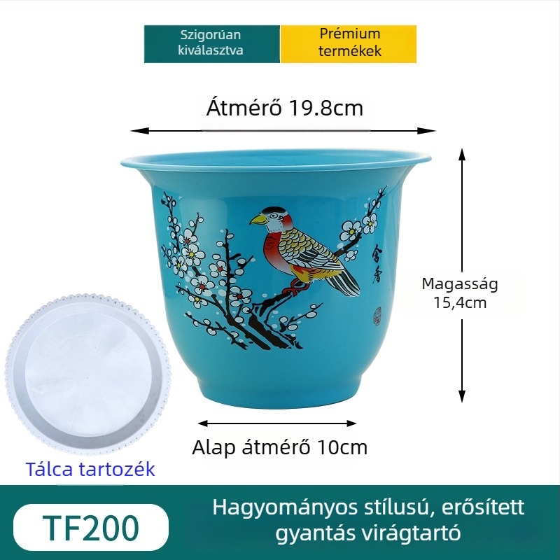 Gyantából készült virágtartó, padlón álló, egyszerű stílusú, otthoni kertészkedéshez.