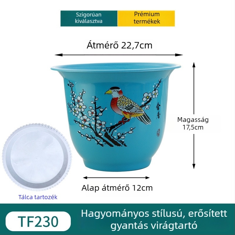 Gyantából készült virágtartó, padlón álló, egyszerű stílusú, otthoni kertészkedéshez.