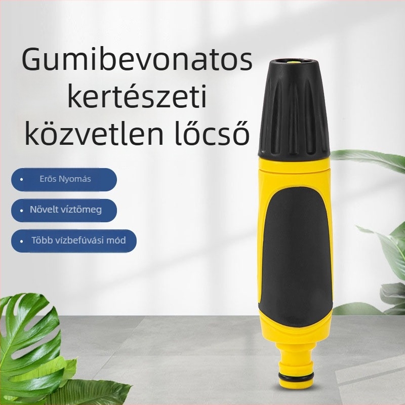 Gumi bevonatú PP vízpisztolyfej autómosáshoz és kerti öntözéshez, 10 m szórási távolság, csapvíznyomás-kompatibilis