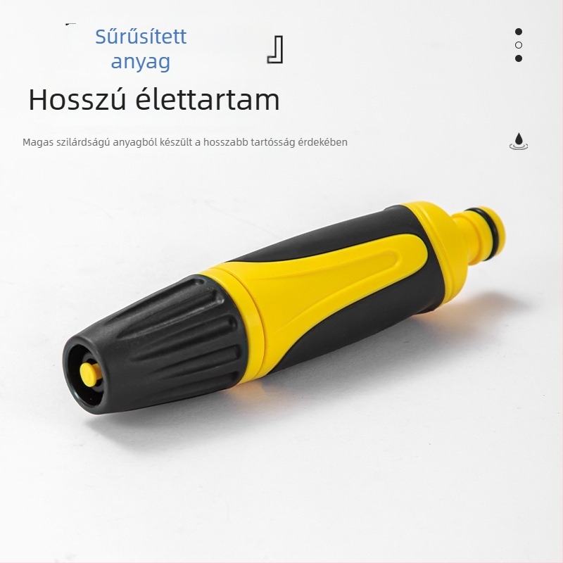 Gumi bevonatú PP vízpisztolyfej autómosáshoz és kerti öntözéshez, 10 m szórási távolság, csapvíznyomás-kompatibilis