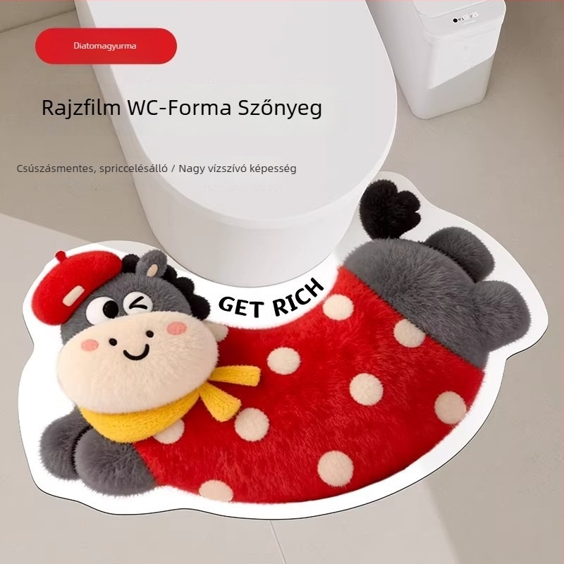 Csúszásmentes fürdőszobai matrac, diatomás agyagból, félkör alakú, digitális nyomtatás, mosható, aranyos stílus