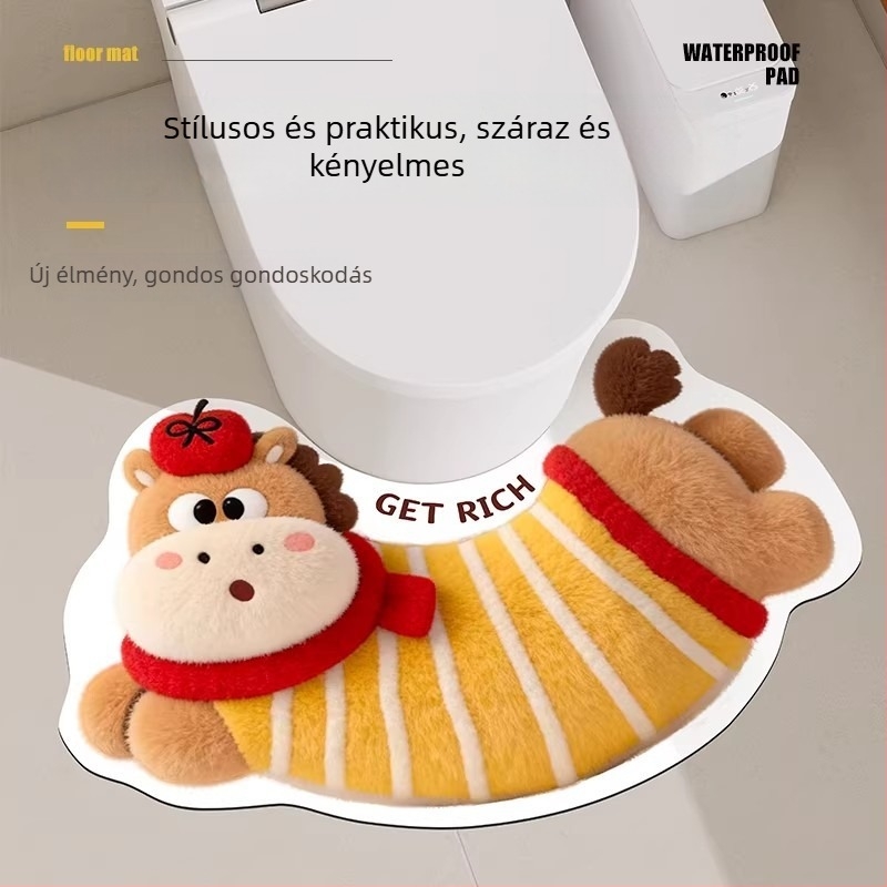 Csúszásmentes fürdőszobai matrac, diatomás agyagból, félkör alakú, digitális nyomtatás, mosható, aranyos stílus