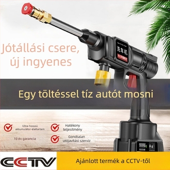 Lítiumakkumulátoros magasnyomású autómosó, háztartási használatra, 1800W, 220V, tömlő 6–10 m, kapacitás max. 16 L, autótisztító fej