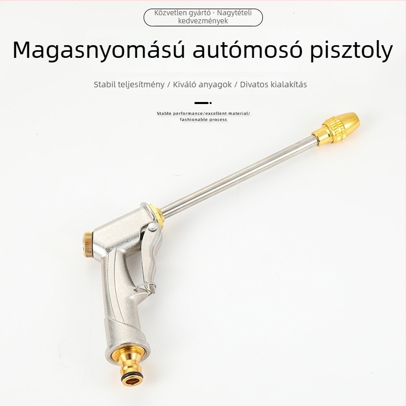 Elektroplatinált felületű alumíniumötvözetből készült vízipisztoly, hosszú rúd, nagy nyomású, autómosáshoz és kert öntözéséhez