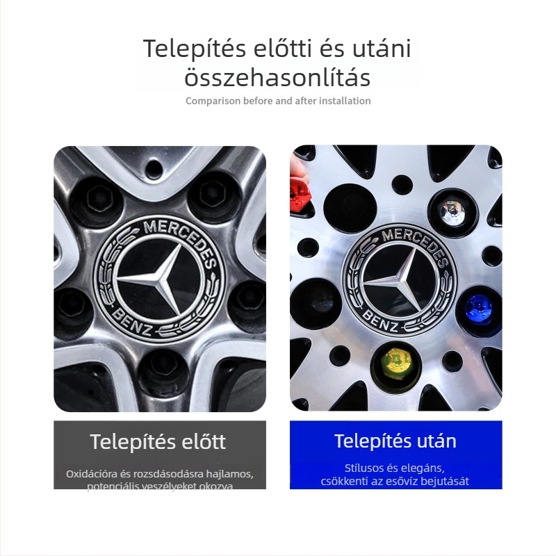 Mercedes-Benz kerékagy csavarvédő sapka, ABS, dekoratív korrózióálló sapka C-Class, E-Class, S-Class és GLC/GLE/GLB modellekhez
