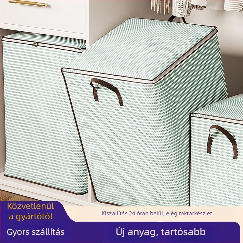 Négyzet alakú tároló táska, nem szövött anyagból, sokoldalú tárolás hálószoba és utazáshoz (ruha, paplan, kisebb holmik)