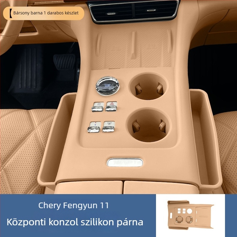 Chery Fengyun T11 központi konzolhoz készült szilikon pad, vezeték nélküli töltéssel, pohár tartó rekesz, csúszásmentes, belső védelem