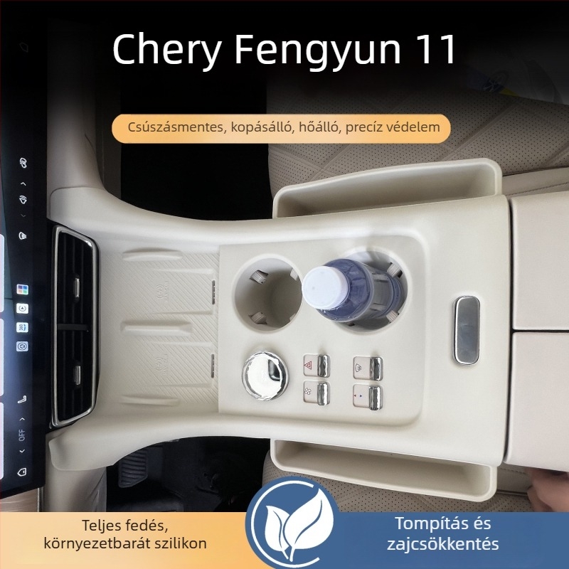 Chery Fengyun T11 központi konzolhoz készült szilikon pad, vezeték nélküli töltéssel, pohár tartó rekesz, csúszásmentes, belső védelem