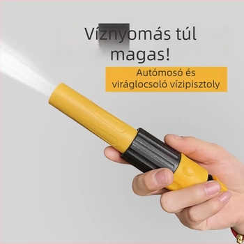 Magasnyomású vízpisztoly autómosáshoz, test és csatlakozók mérnöki műanyagból; alkalmas autómosásra, erkélyre, fürdőszobába és növények öntözésére.