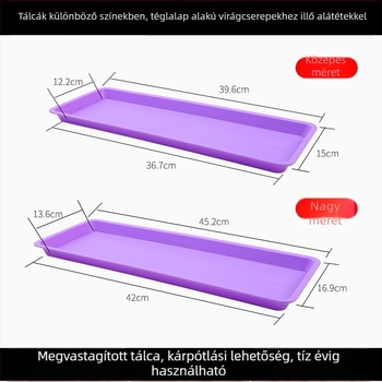 Műanyag virágtálca, téglalap alakú, vízelvezető tálca, színes, hosszú és nagy méretű