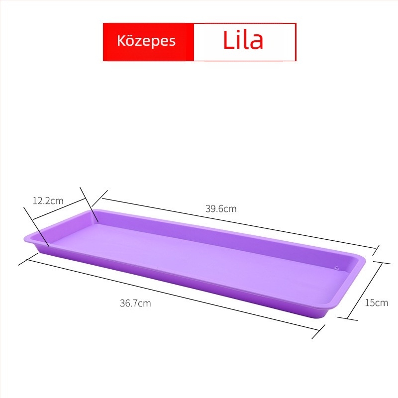 Műanyag virágtálca, téglalap alakú, vízelvezető tálca, színes, hosszú és nagy méretű
