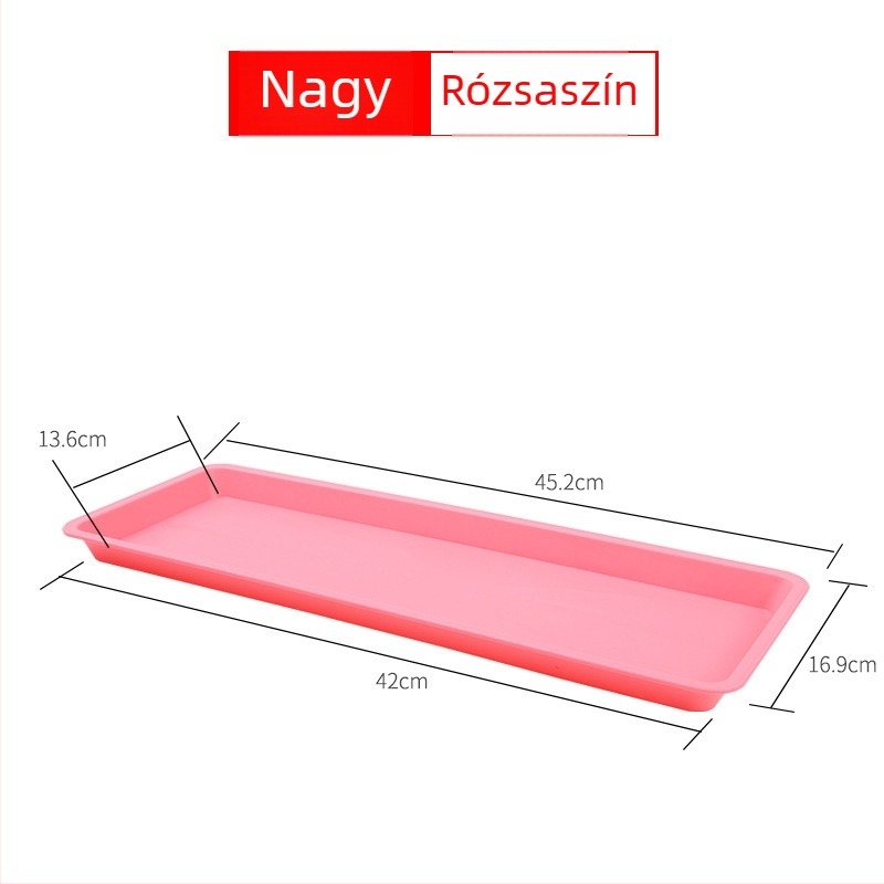 Műanyag virágtálca, téglalap alakú, vízelvezető tálca, színes, hosszú és nagy méretű