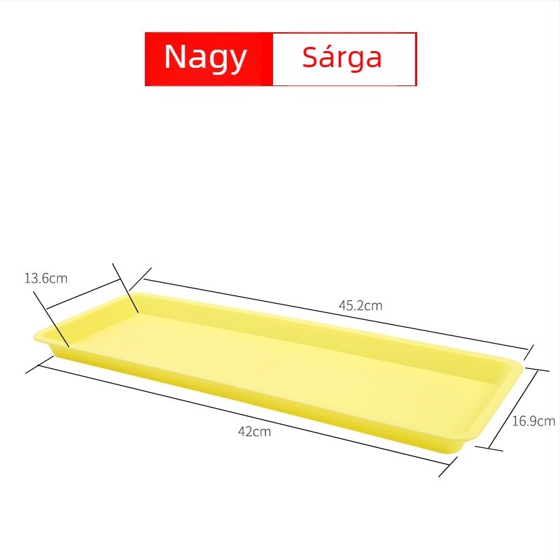 Műanyag virágtálca, téglalap alakú, vízelvezető tálca, színes, hosszú és nagy méretű