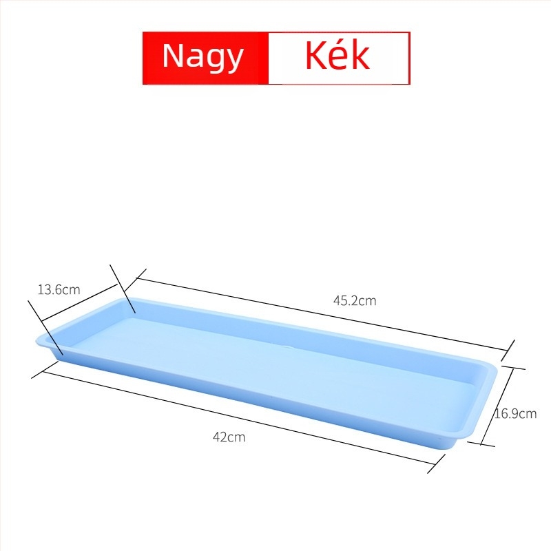 Műanyag virágtálca, téglalap alakú, vízelvezető tálca, színes, hosszú és nagy méretű