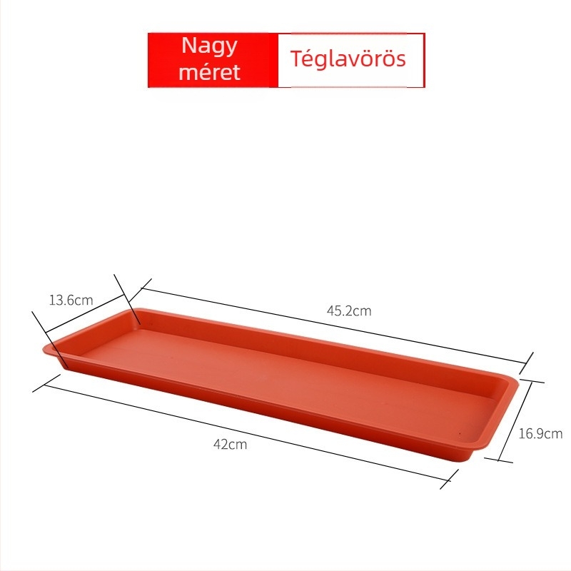 Műanyag virágtálca, téglalap alakú, vízelvezető tálca, színes, hosszú és nagy méretű