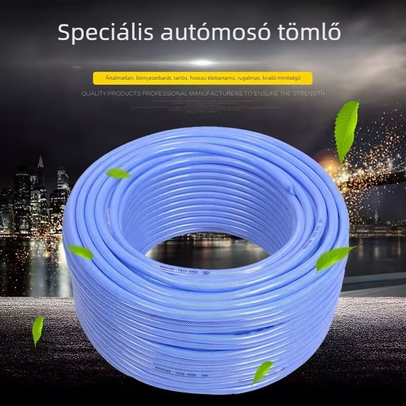 PVC vízipisztolycső magasnyomású autómosáshoz; környezetbarát, nem toxikus, UV-álló; bemeneti vízhőmérsékletének maximális értéke 50°C