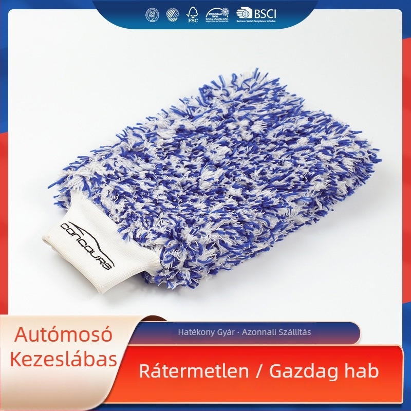Autóápolási kesztyűk — hosszú szőrű korall velúr; Beisi márka; testreszabás elérhető