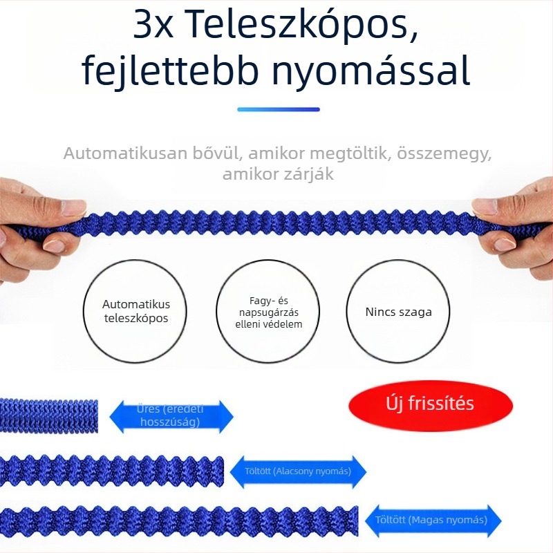 Teleszkópos vízcső fém pisztolyfejjel és műanyag fogantyúval autómosáshoz és kertésítéshez, permetezési távolság 10 m