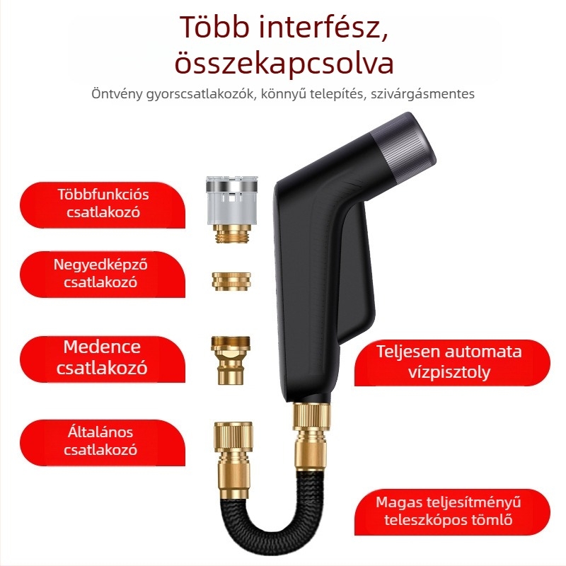 Kézi autómosó vízpisztoly forgó fejjel, több üzemmódú permetezés, alumíniumötvözet test