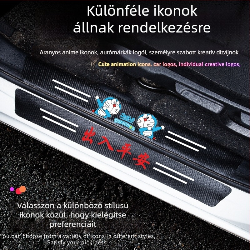 Szénszálas mintás autóajtó küszöbvédő, üdvözlő pedál és védőcsík a csomagtartó számára