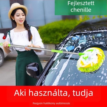 Zöld chenille autómosó mop, kihúzható teleszkópos fejjel és puha szálú tisztító kefével – Modell 15424