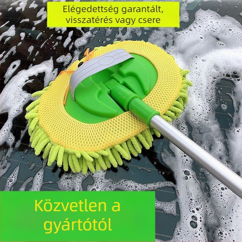 Zöld chenille autómosó mop, kihúzható teleszkópos fejjel és puha szálú tisztító kefével – Modell 15424