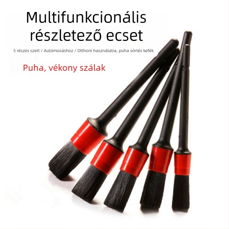 Autó részletező ecset puha sörtékkel, tisztításra a kerék agyához és belső részhez, műanyag, korrózióálló, 5 darab készlet