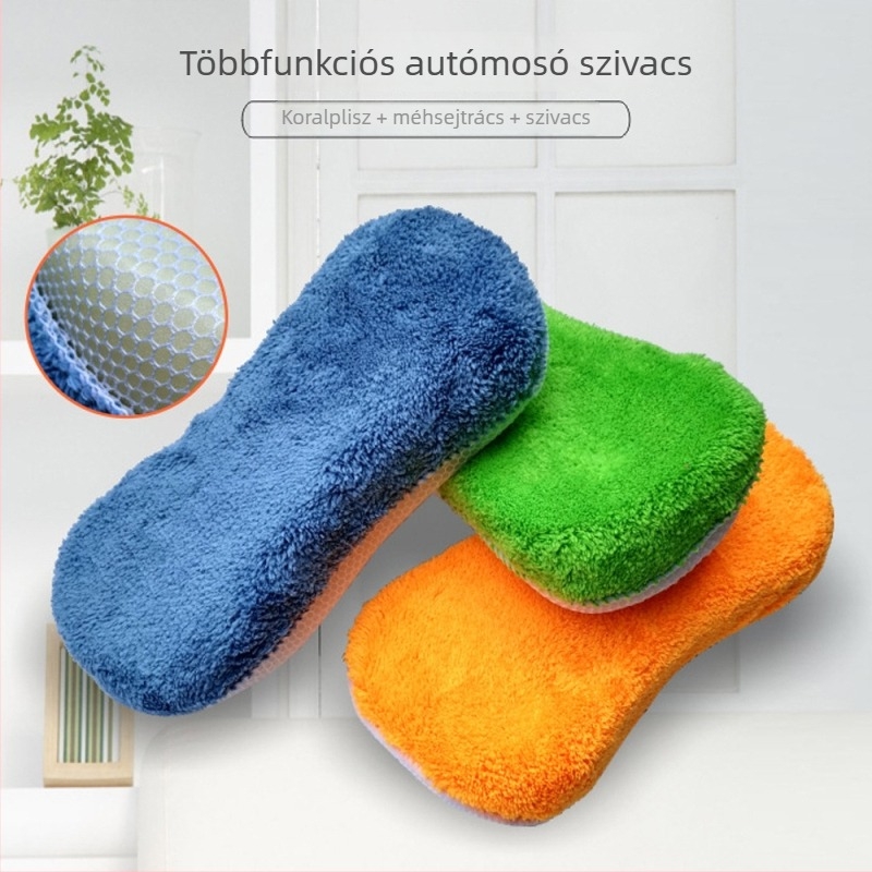Nagy sűrűségű autómosó szivacs blokk coral fleece és honeycomb hálóval