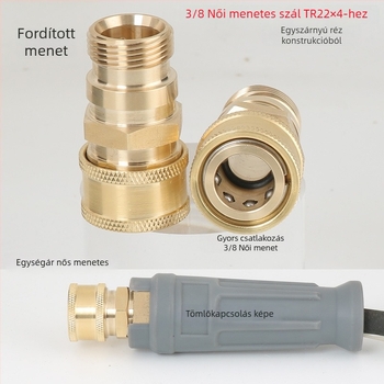 Autómosó vízpisztoly adapter — TR22-hez nagy menetes csatlakozó, fej és fogantyú rozsdamentes acélból és sárgarézből, 300 nyomás, 10 permetezési távolság