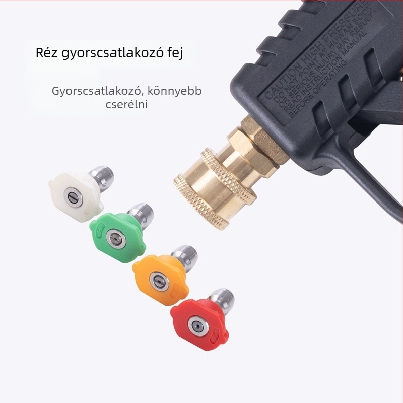 Magasnyomású autómosó spray pisztoly réz fejjel és ventilátormintás fúvóka, permetezési távolság 15–20 m, nyomás 300 kgf