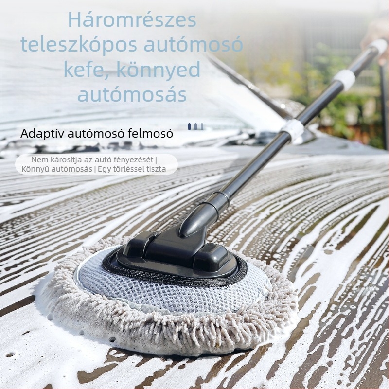 Teleszkópos autómosó ecset puha szálakkal, hosszú nyél, kíméletes a fényezéshez, por eltávolítására