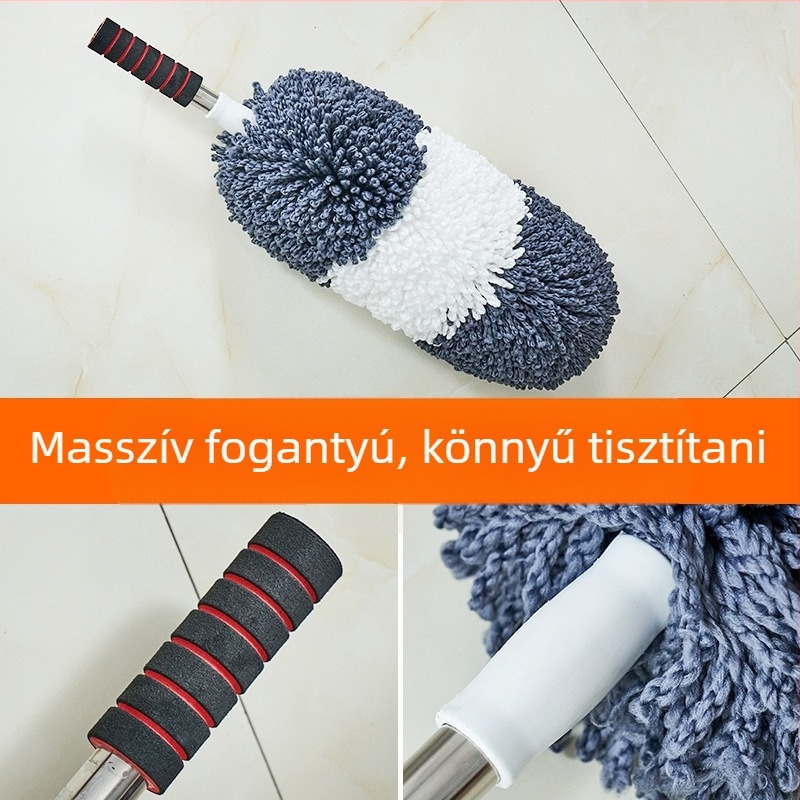 Kihúzható mikroszálas autóápoló tisztító kefe, szürke–fehér, kerek fejű