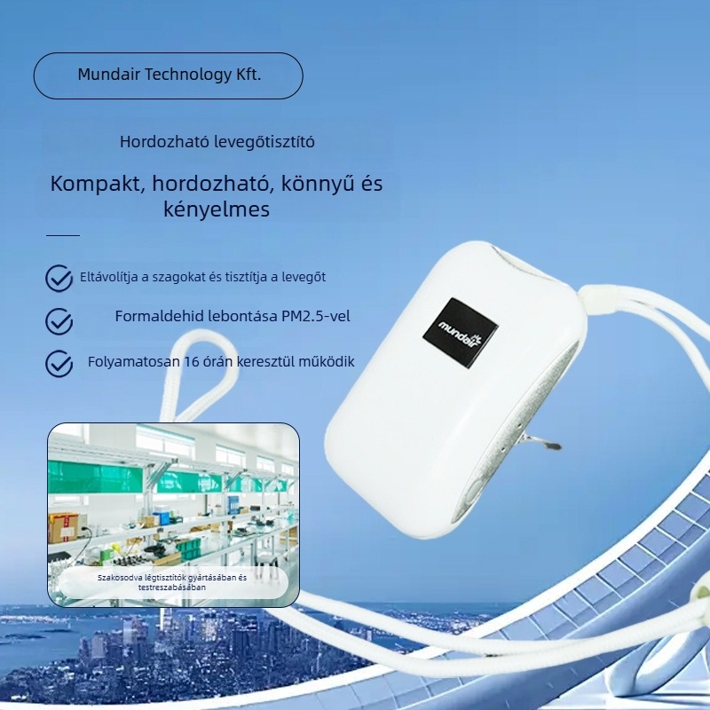 Hordozható légtisztító negatív ionokkal, szag és formaldehid eltávolítás, 50 m³/h légáramlás, <36 dB zaj