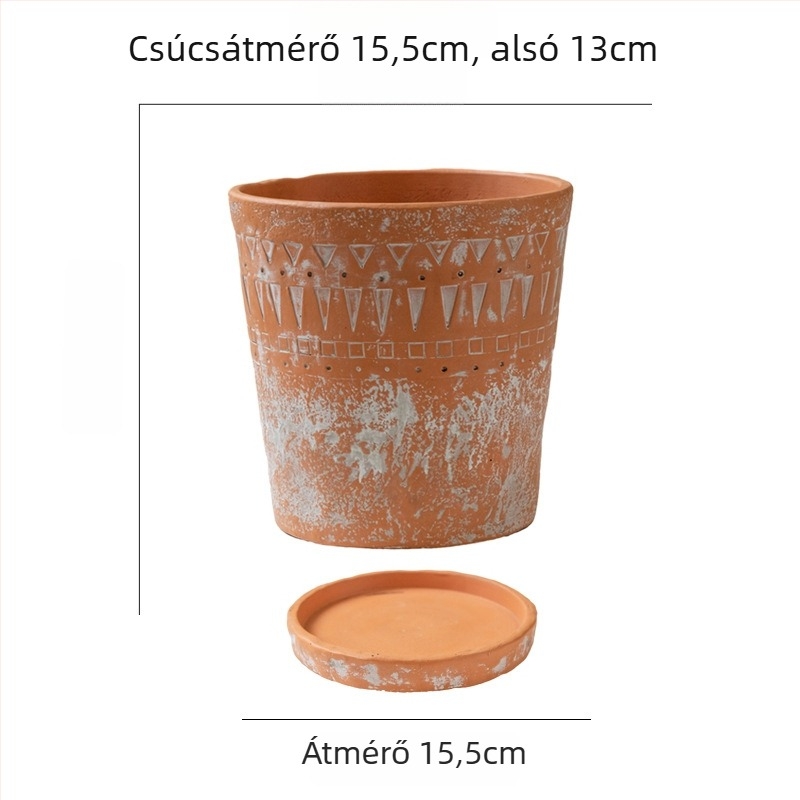 Cementből készült virágtartó, minimalistikus vintage stílus, lélegző, tartós, korrózióálló, etnikus domborított mintával, asztalra vagy padlóra.