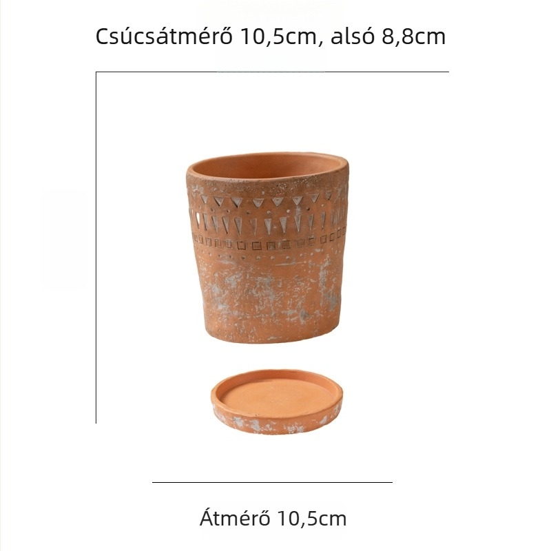 Cementből készült virágtartó, minimalistikus vintage stílus, lélegző, tartós, korrózióálló, etnikus domborított mintával, asztalra vagy padlóra.