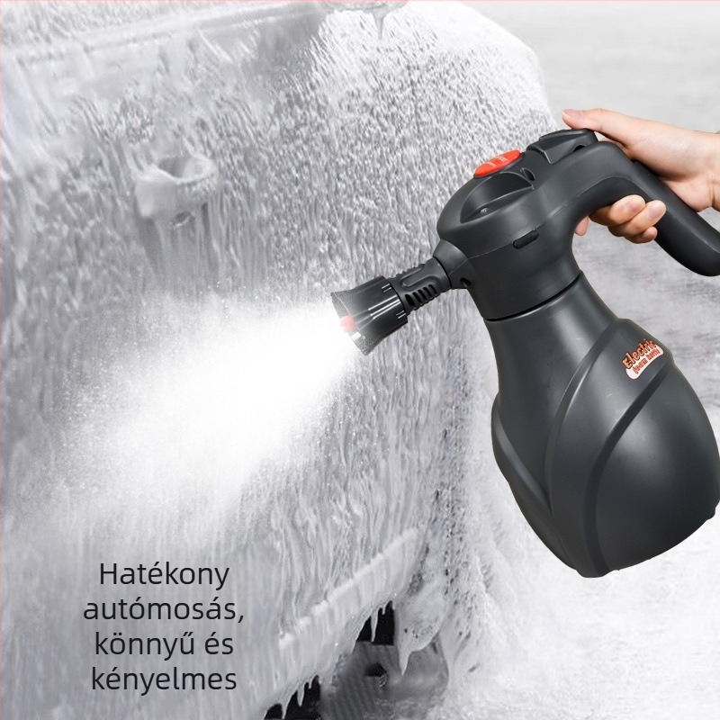 Autómosó habspray vezeték nélküli töltéssel, nagy nyomású permetező, PA anyagú testű felépítés és lítium akkumulátor, ventillátormintájú fúvóka