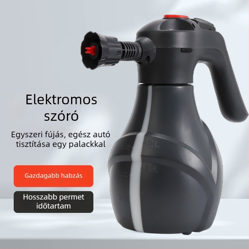 Autómosó habspray vezeték nélküli töltéssel, nagy nyomású permetező, PA anyagú testű felépítés és lítium akkumulátor, ventillátormintájú fúvóka